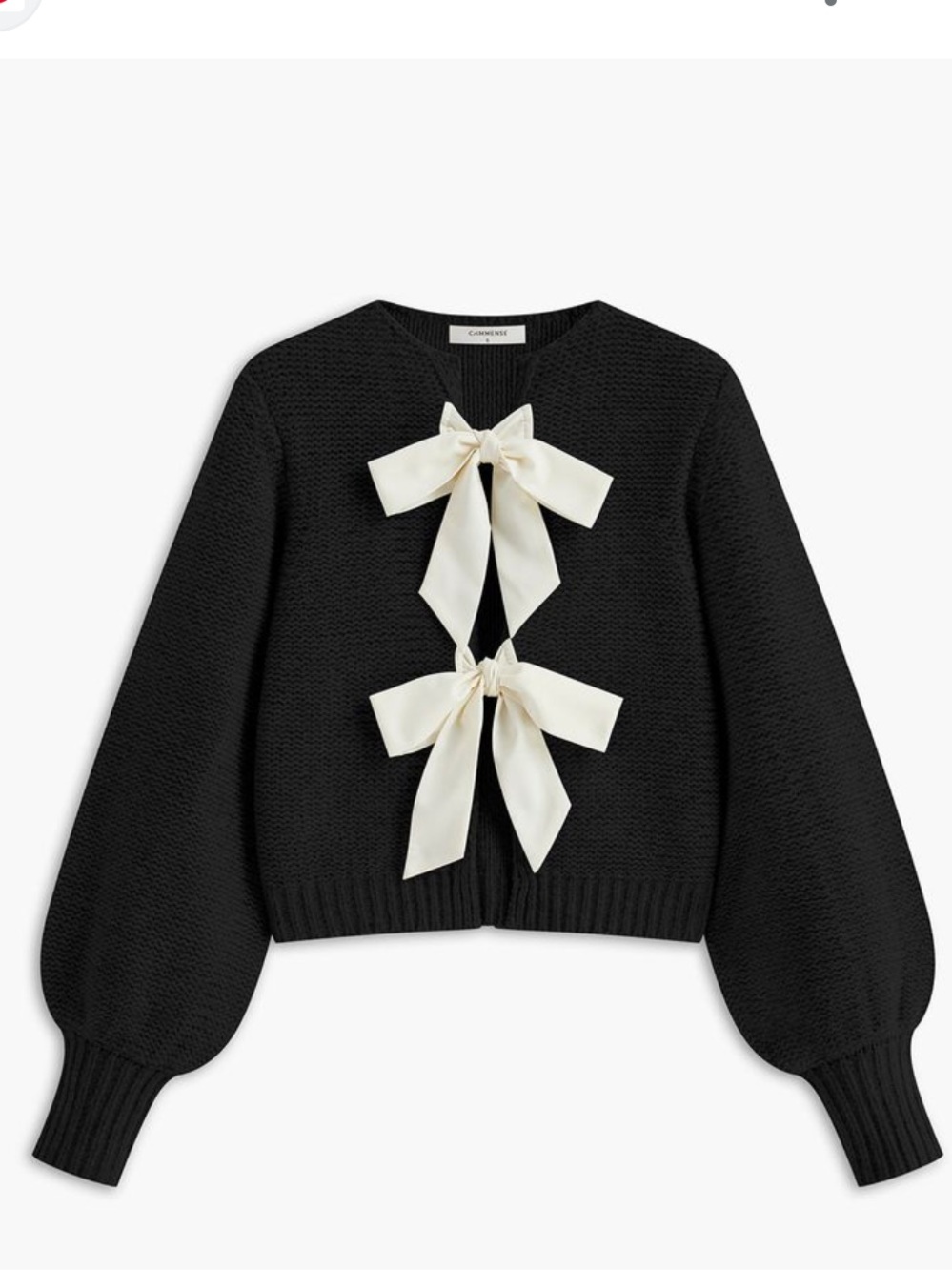 Commense Black Cropped Cardigan with Cream Bow Accents